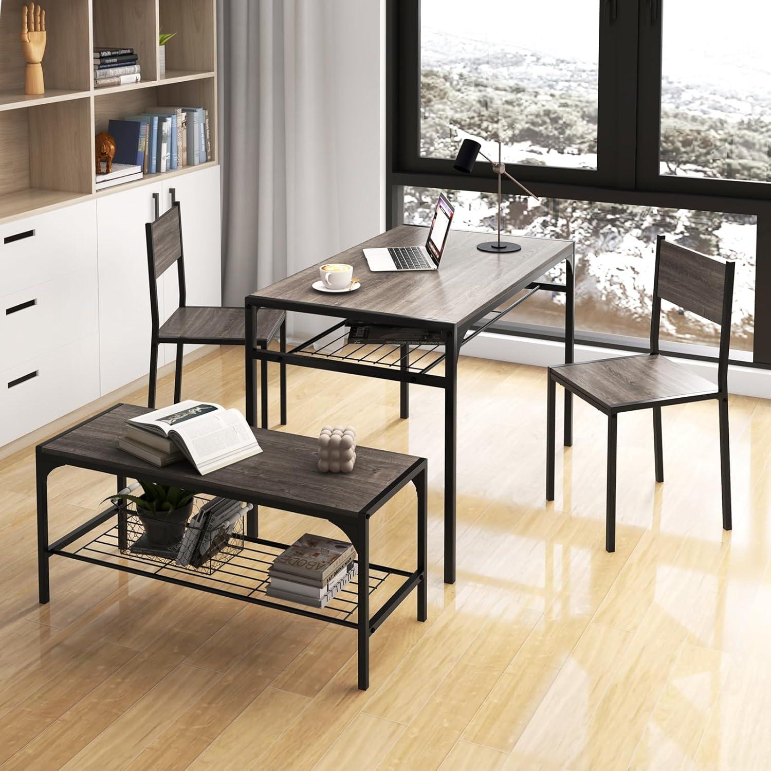Costway 4 PCS Dinette Set for Small Place Breakfast Nook Modern Dining Table with 2 Chairs Grey