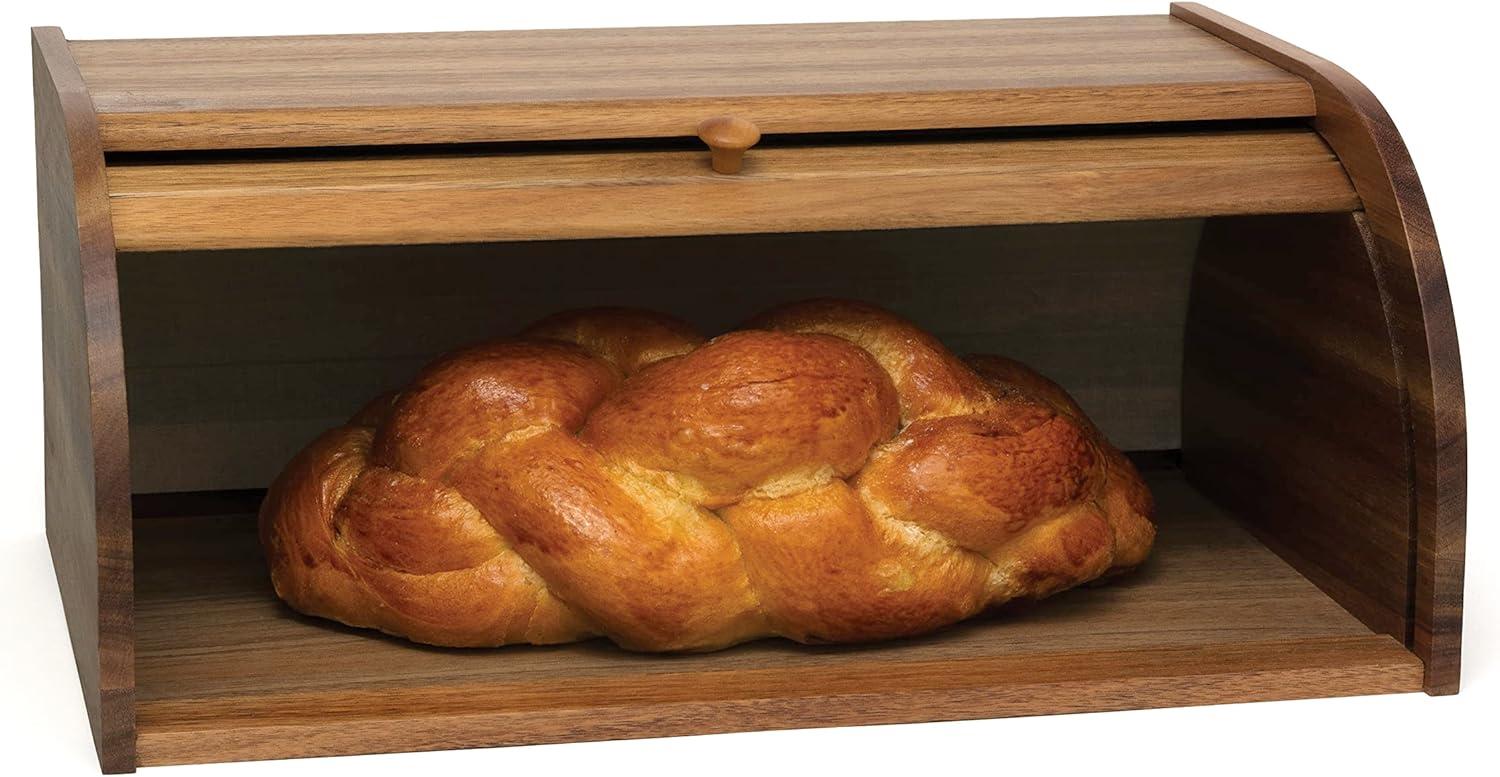 Acacia Wood Rolltop Bread Box with Natural Finish