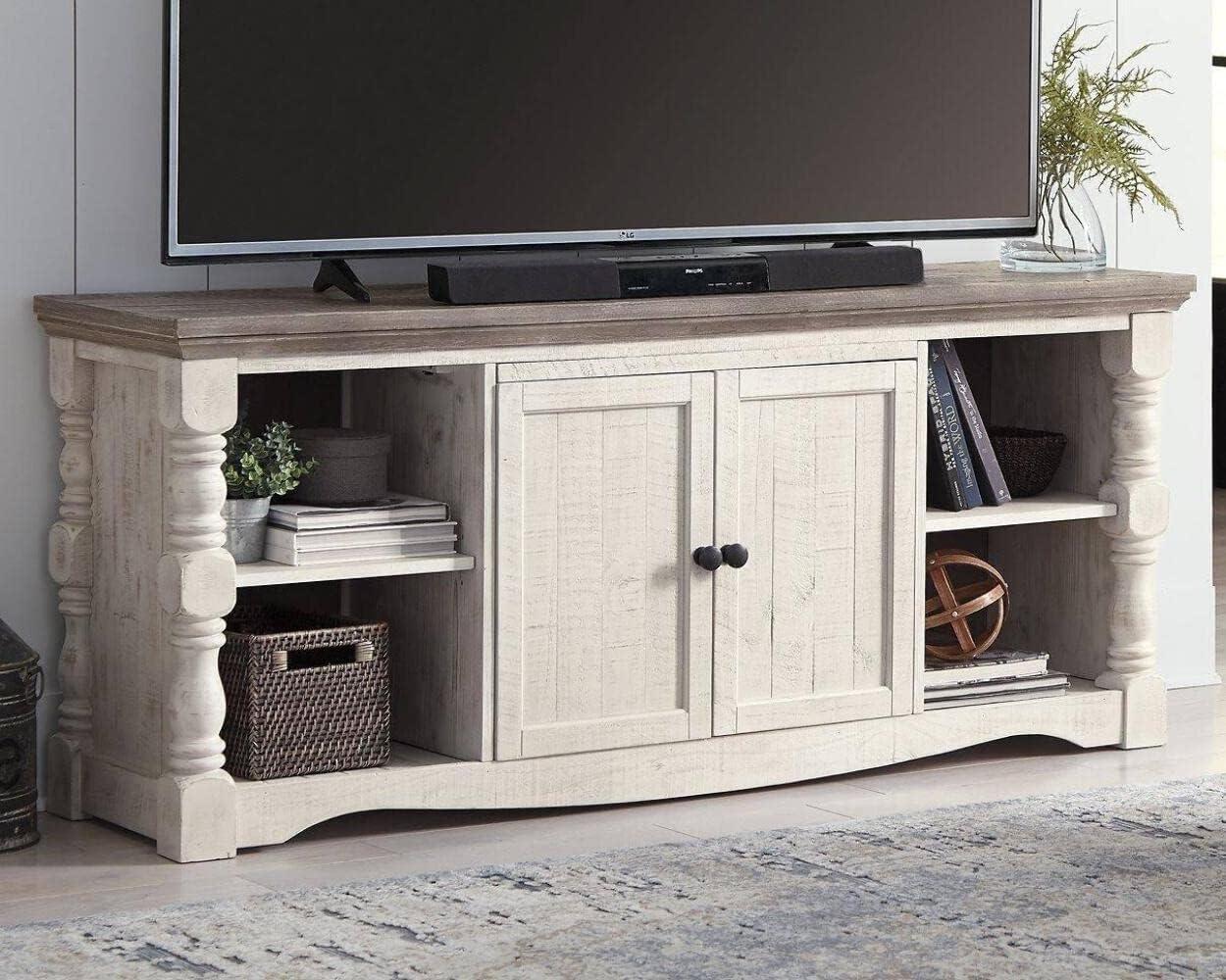 Havalance 67" White and Brown Two-Tone TV Stand with Cabinet