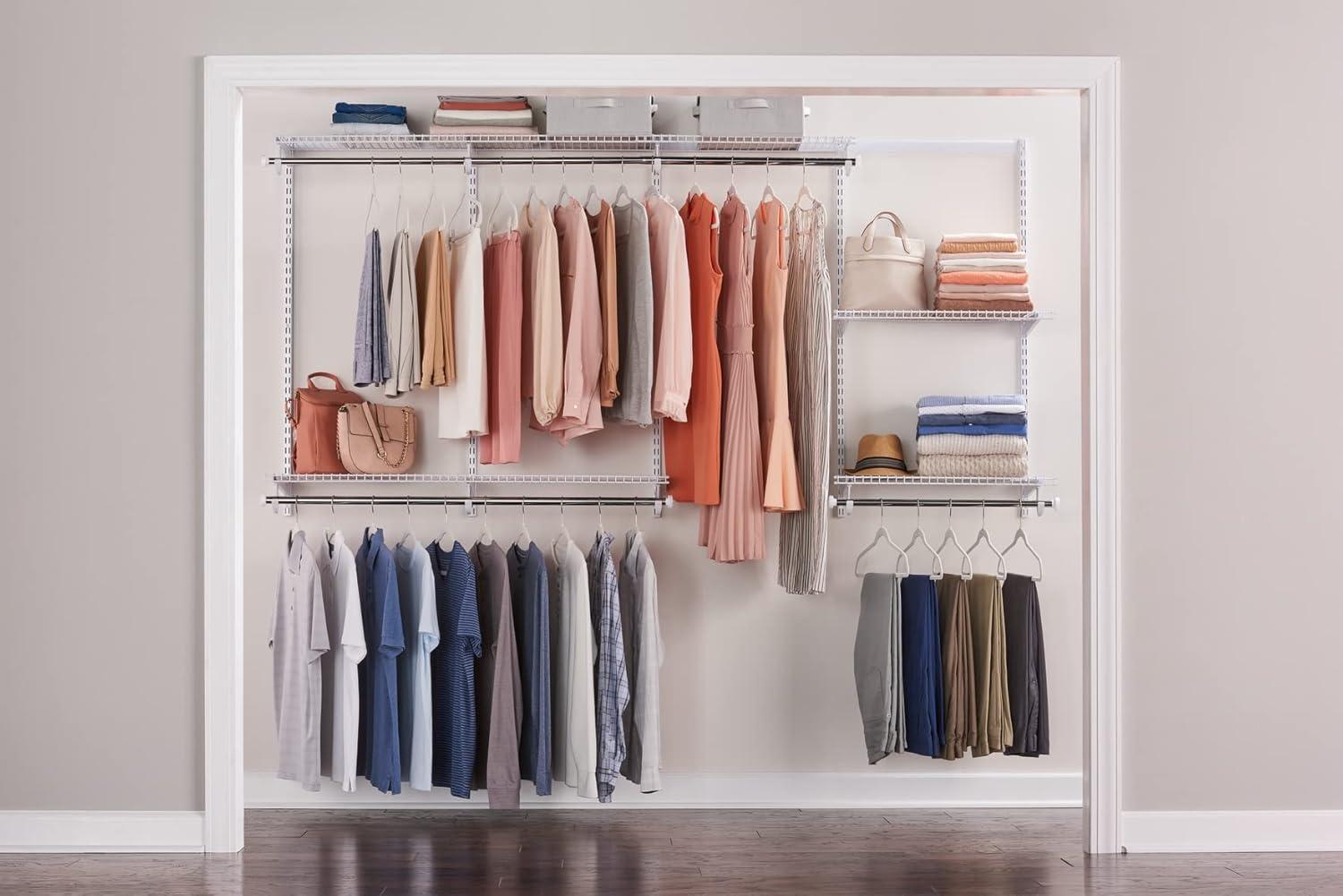 White Adjustable Metal Closet Kit with Shelving and Hanging Storage