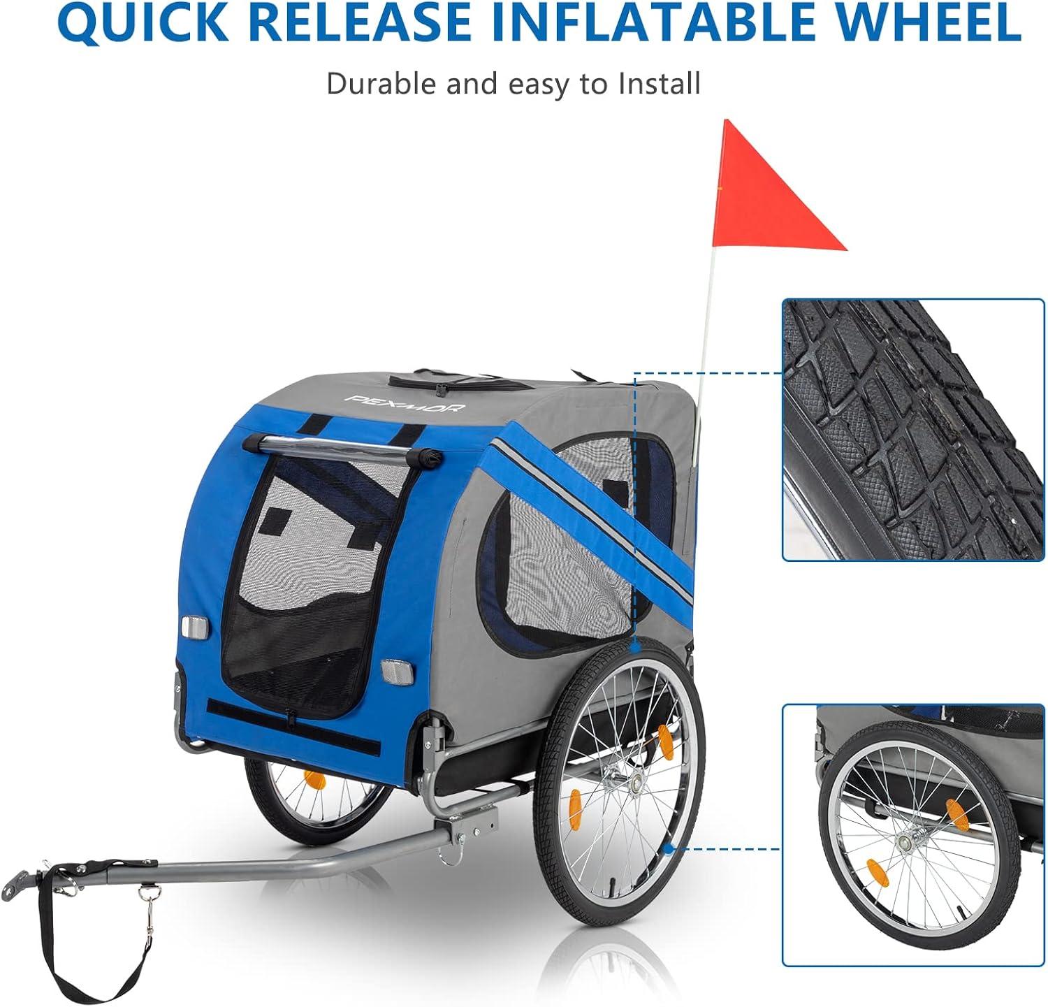 PEXMOR Dog Bike Trailer,Dog Trailer Pet Cart for Bicycle w/Universal Hitch & Quick Release 20" Wheels, Folding Bike Wagon Cargo Carrier for Dog Large Capacity w/3 Entrances & Safety Reflectors Flag