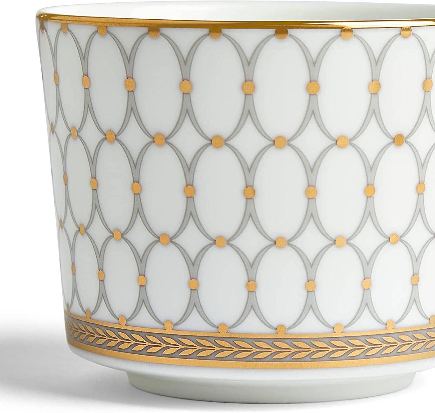 White and Gold Geometric Fine Bone China Teacup and Saucer