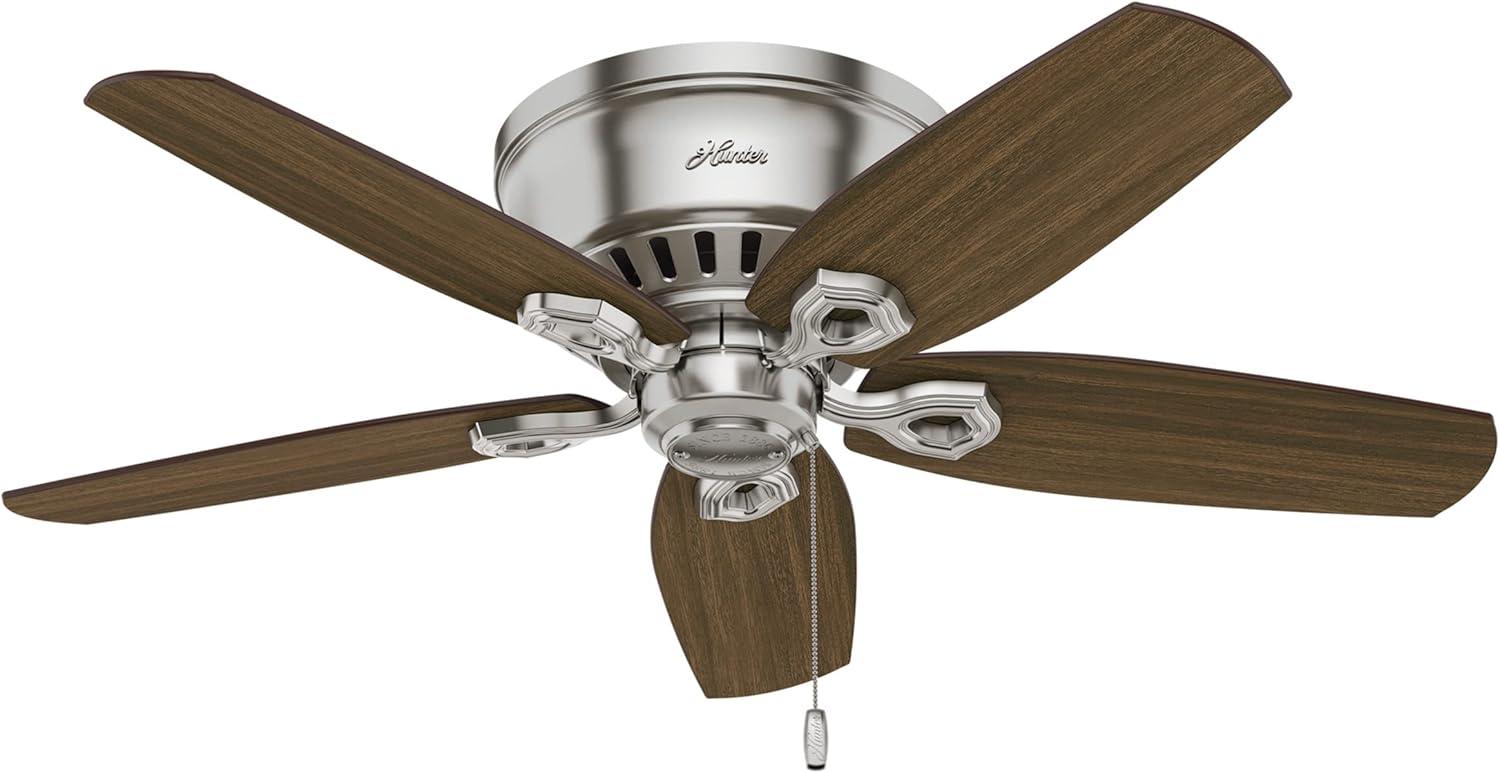 Hunter - Builder Indoor Low Profile Ceiling Fan With Light, 42-inch, Brushed Nickel, Traditional-style, 3-speed WhisperWind Motor, 51092, for living rooms, bedrooms, home offices, kitchens