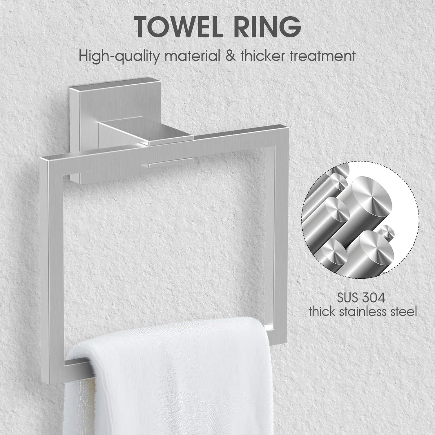 Brushed Nickel Towel Bar Rack Sets, 23.6 inch Bathroom Hardware Set 5-Piece Towel Bar Wall Mount Modern Bathroom Accessories Include Towel Rack,Toilet Paper Holder,2*Robe Hook