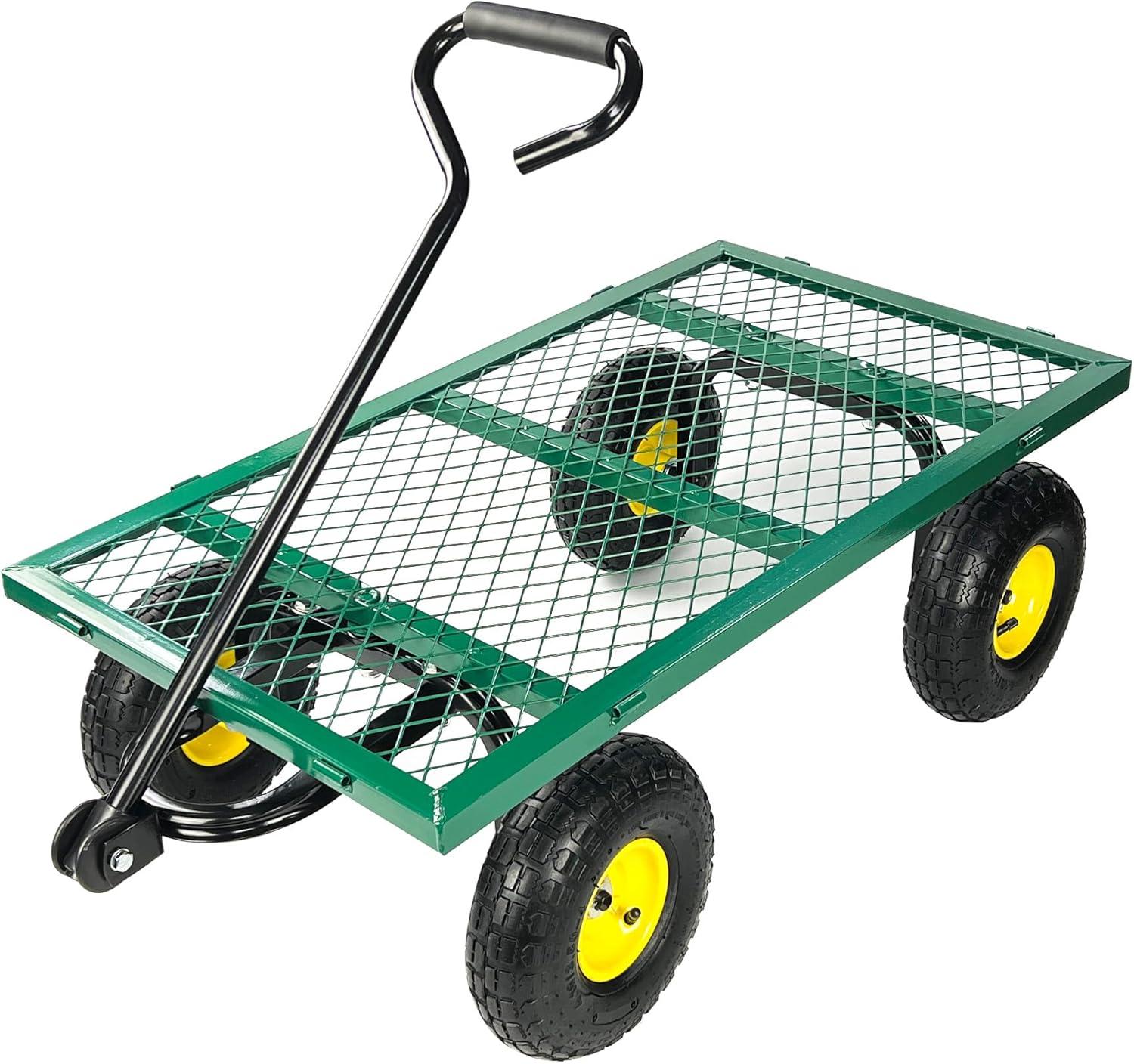 Homdox Steel Garden Cart 880 lbs Capacity Heavy Duty Garden Wagons,with Removable Steel Mesh Sides to Convert into Flatbed,Utility Metal Wagon w/ 180°Rotating Handle and 2 Tags Recyclable