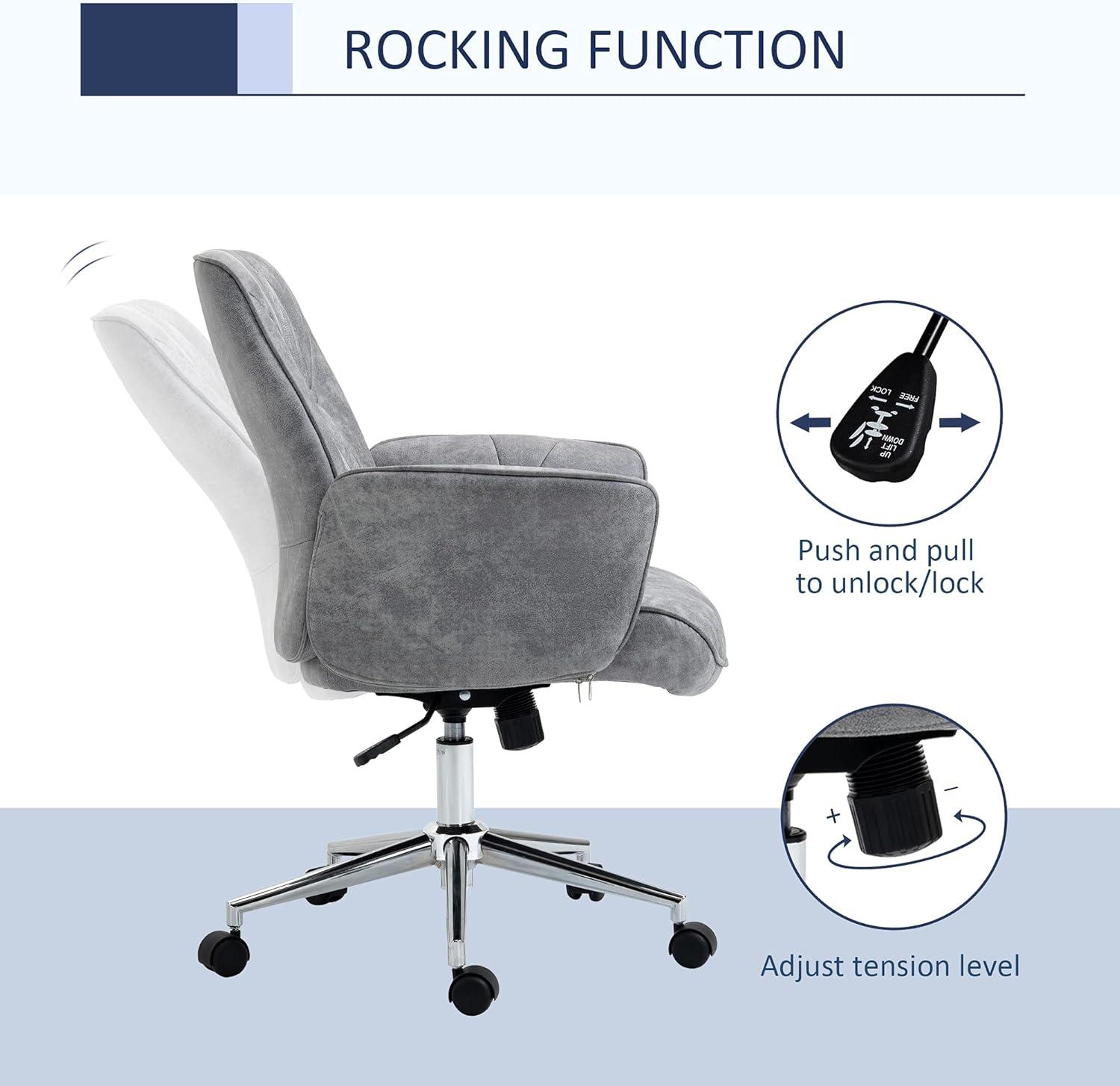 Vinsetto Micro Fiber Home Office Chair with Adjustable Height, Rock Function, and Curved Padded Armrests, Light Gray