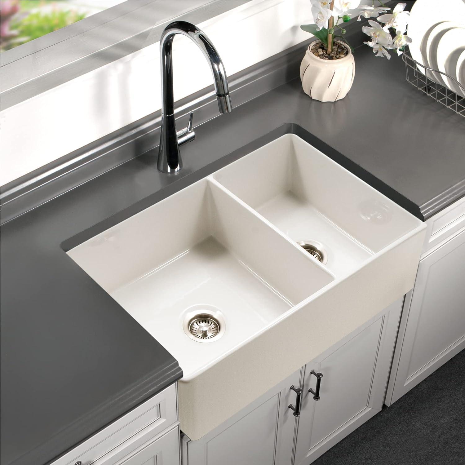 Biscuit Fireclay Double Bowl Farmhouse Kitchen Sink