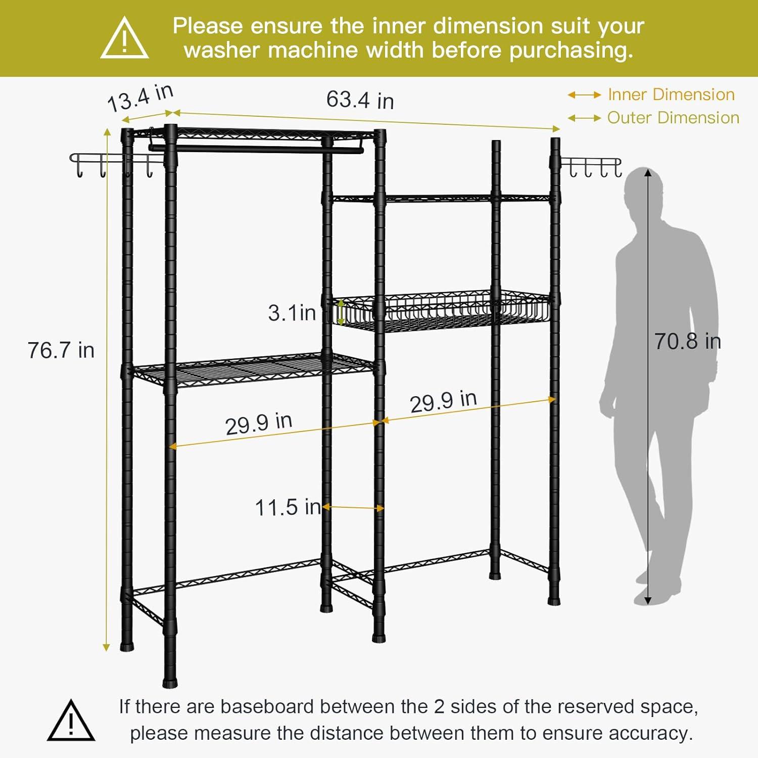 Black Adjustable Carbon Steel Laundry Drying Rack with Shelves