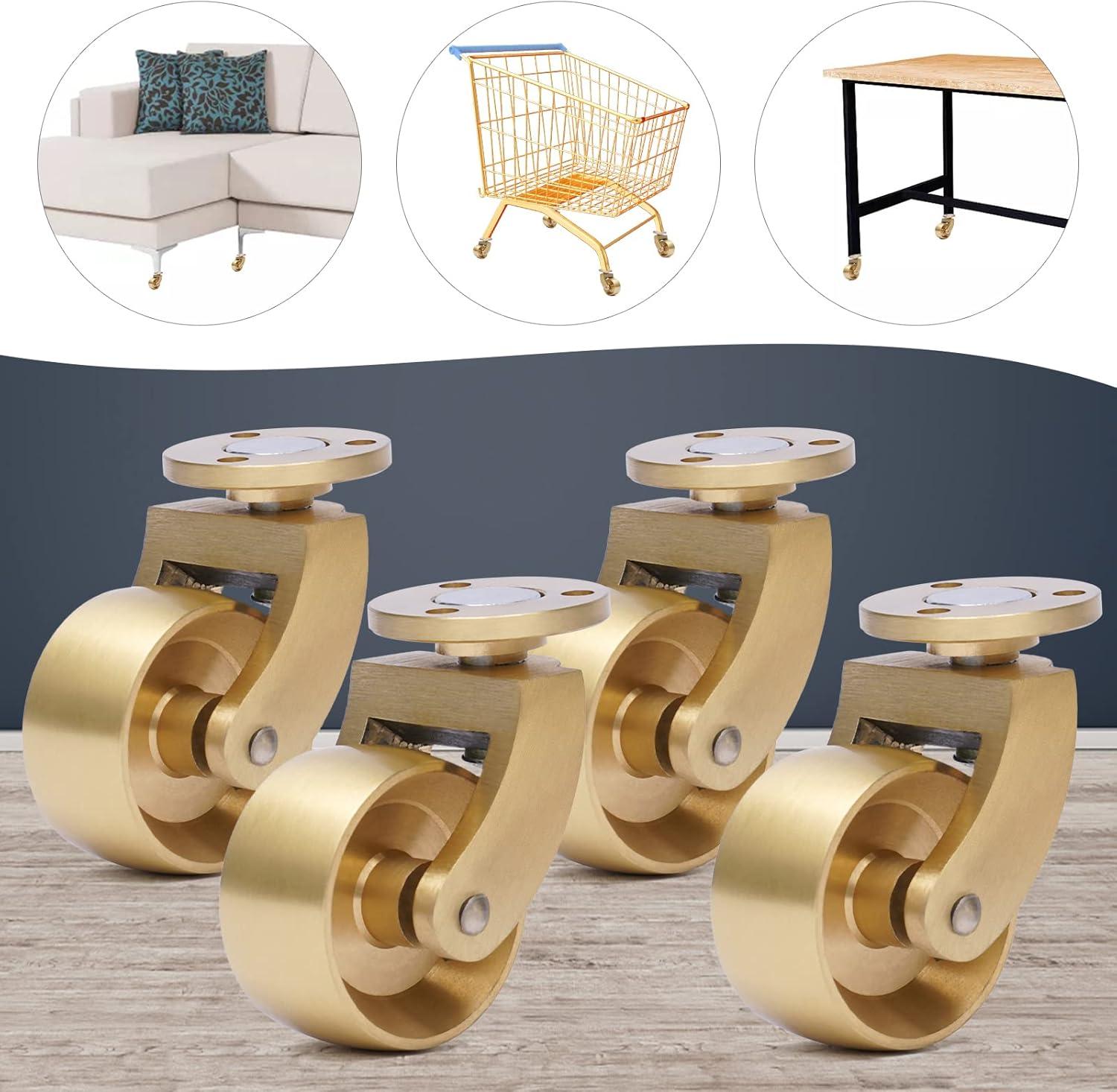 4pcs Brass Casters 360-degree Rotation Load-bearing Capacity 440 pounds