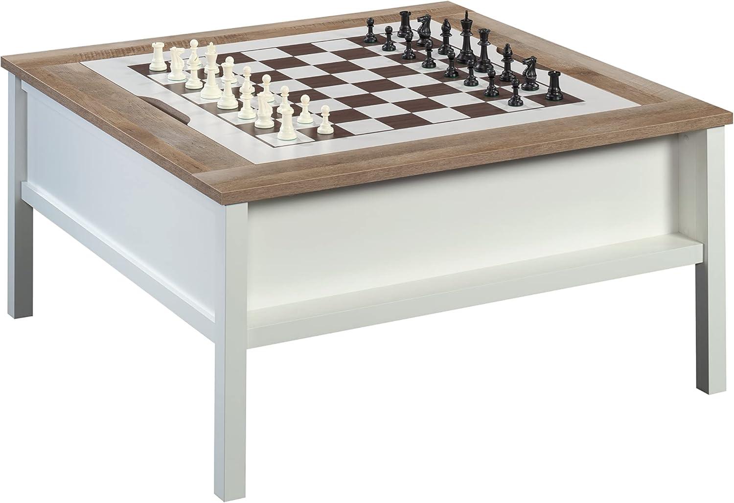 Soft White and Oak Square Gaming Coffee Table with Reversible Top