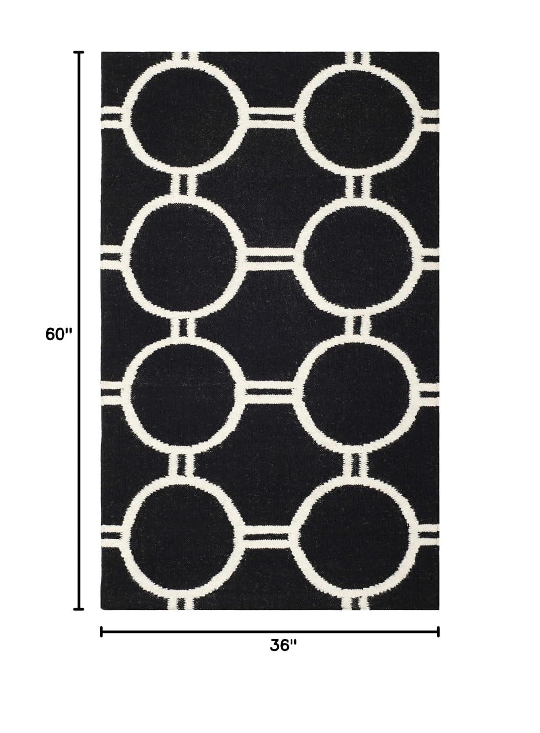 Dhurries DHU636 Hand Woven Area Rug - Black/Ivory - 3'x5' - Safavieh.