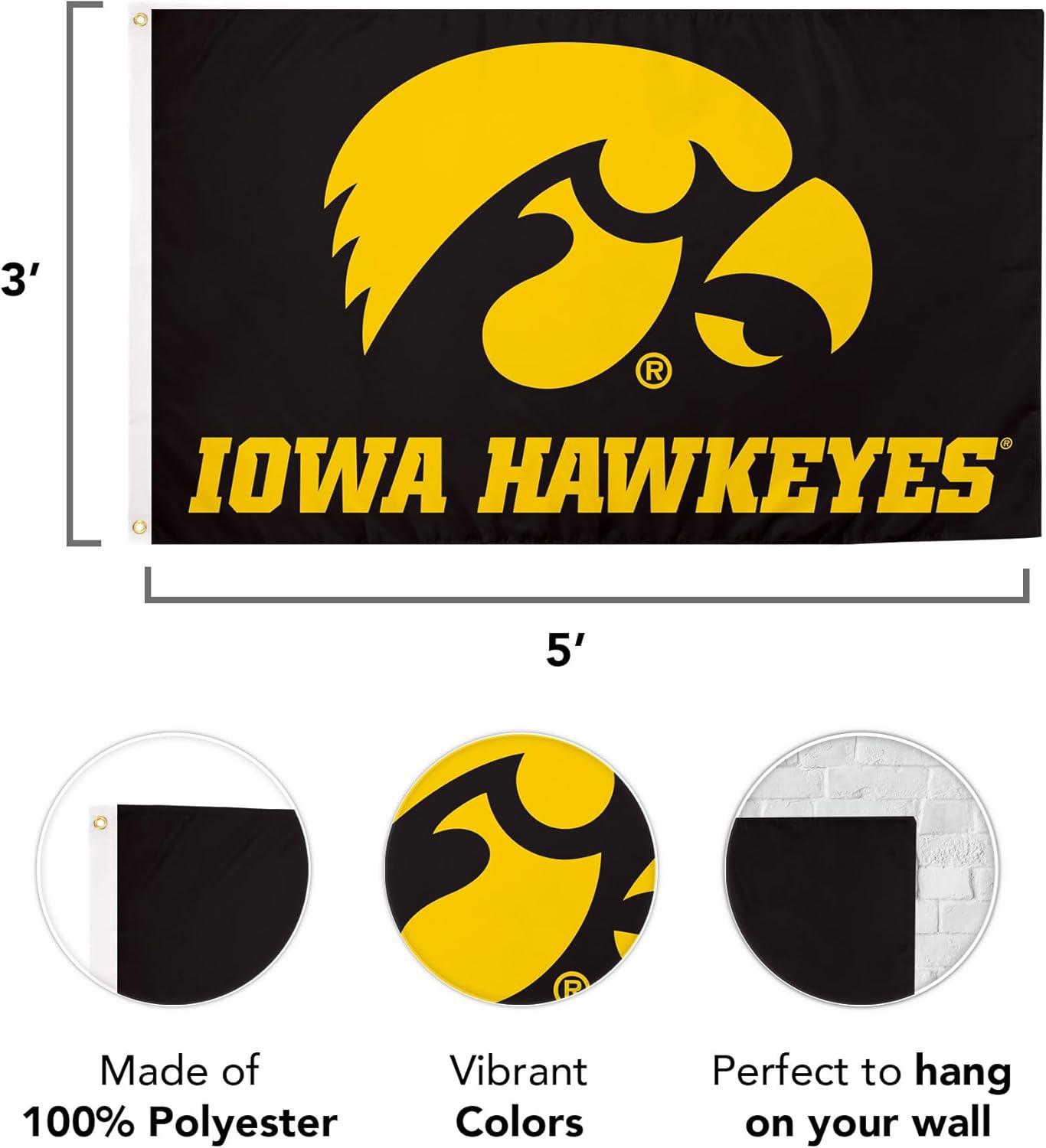 BSI PRODUCTS, INC. - Iowa Hawkeyes 3’x5’ Flag with Heavy-Duty Brass Grommets - UI Football, Basketball & Baseball Pride - High Durability - Designed for Indoor or Outdoor Use - Great Gift Idea