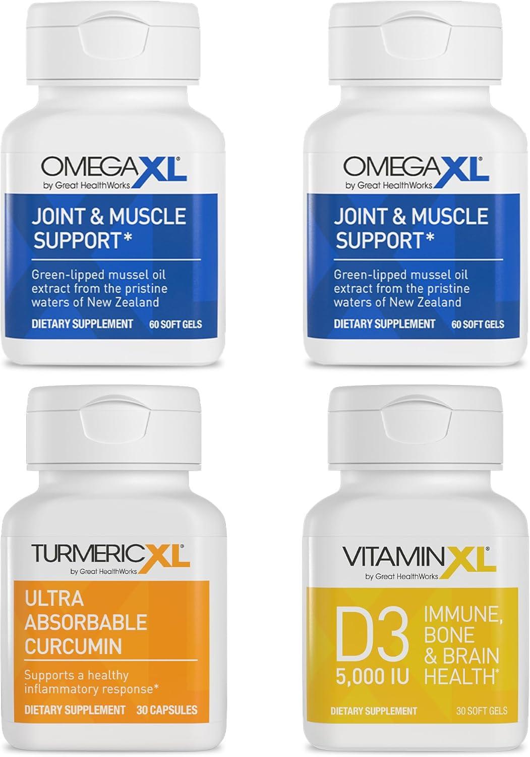 4 Pack Immune Supporting Bundle - (2) OmegaXL 60 Count + TurmericXL + VitaminXL D3 - to Support Optimal Immune Health
