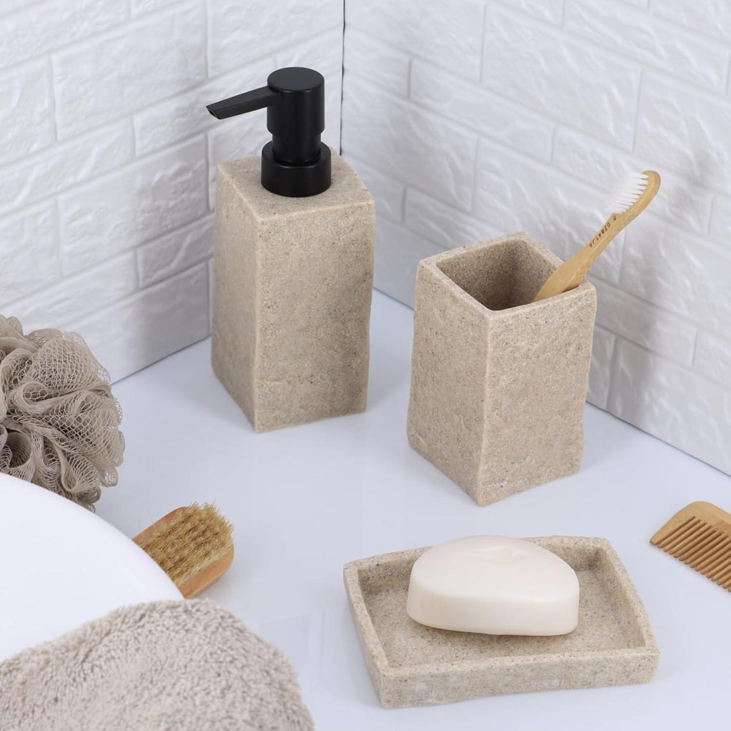Evideco Stone Bath Square Resin Hand Soap & Lotion Dispenser