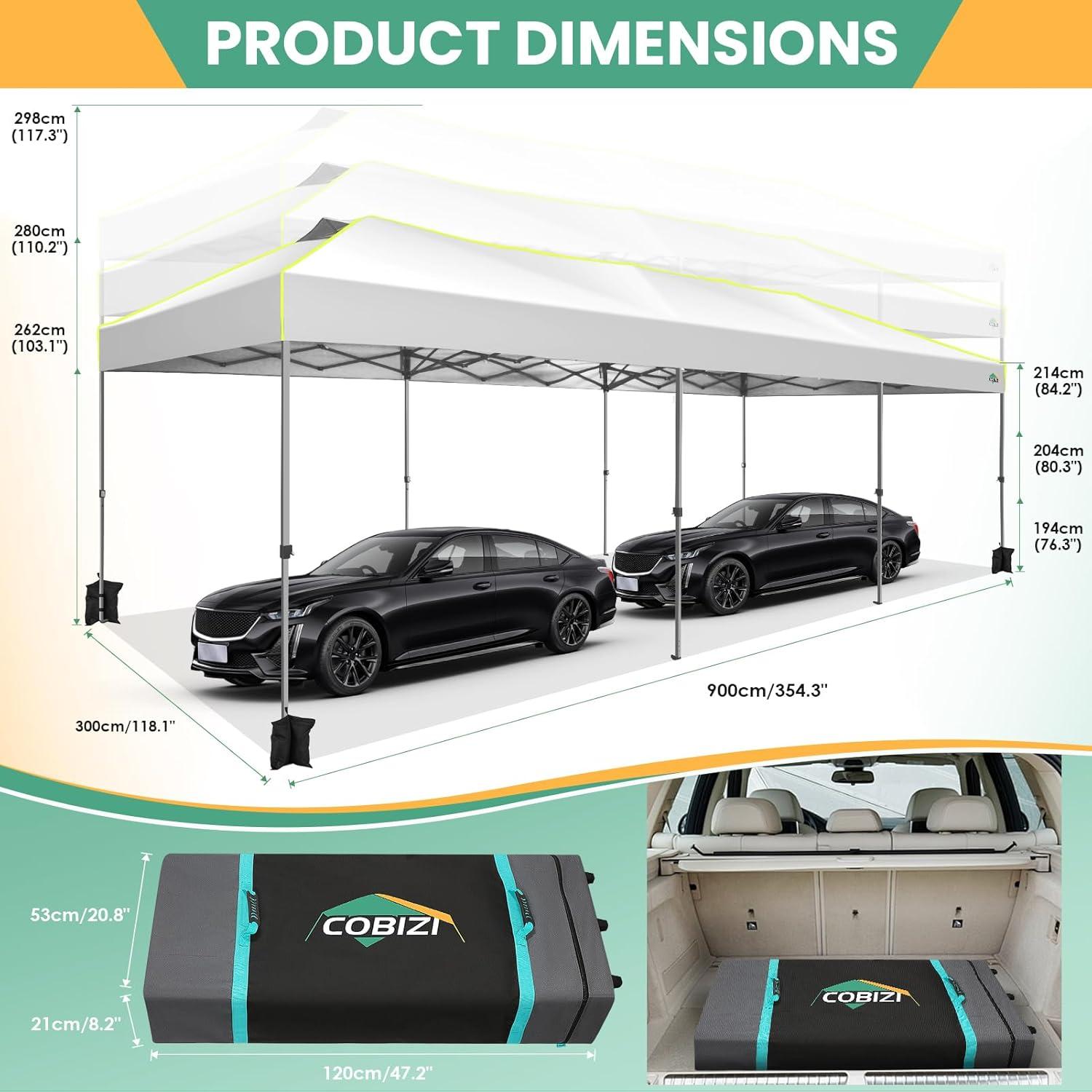 10'Wx30'D Pop Up Canopy, One Push Setup Glow Party Tent