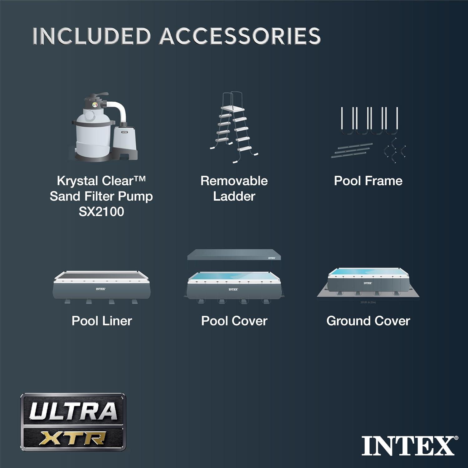 Intex 26363EH Ultra XTR 24ft x 12ft x 52in Outdoor Above Ground Rectangular Swimming Pool Set with 2 Lounge Pool Recliner Floats & 72 Can Cooler Float