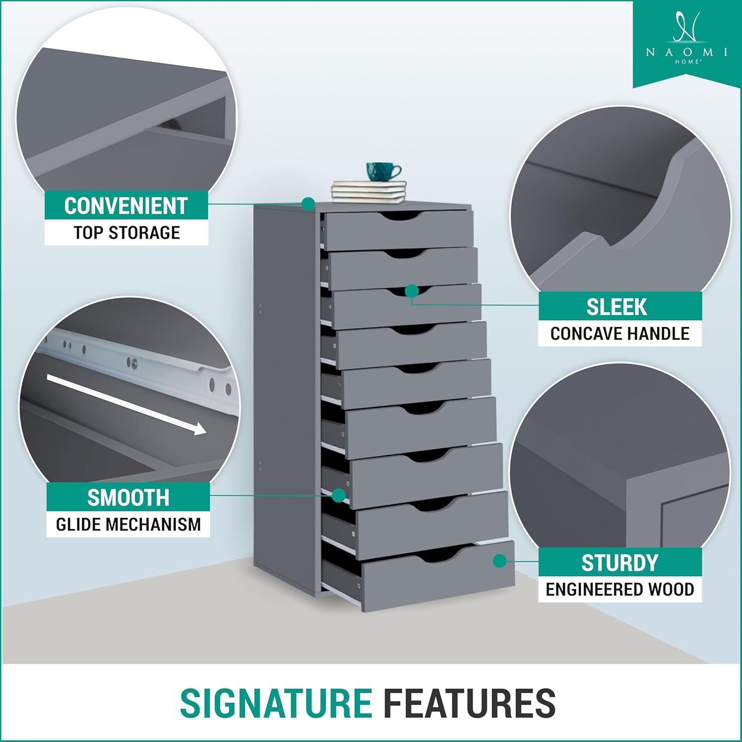 Naomi Home 9-Drawer Office Storage Cabinet - Color: Gray, Size: 9 Drawer