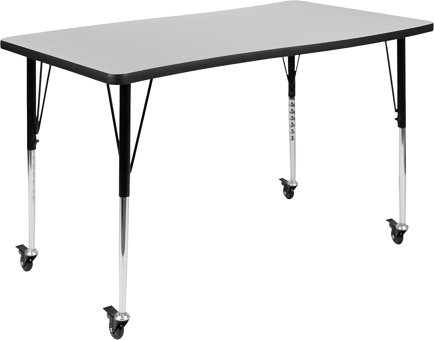 Flash Furniture Goddard 28"W x 47.5"L Rectangular Wave Collaborative Grey Adjustable Height Activity Table