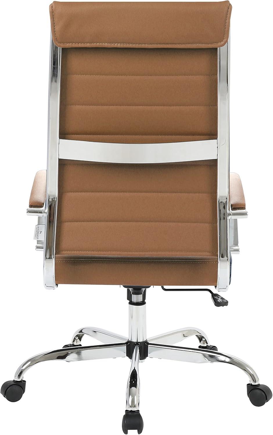 Elegant High-Back Swivel Office Chair in Luxurious Brown Leather