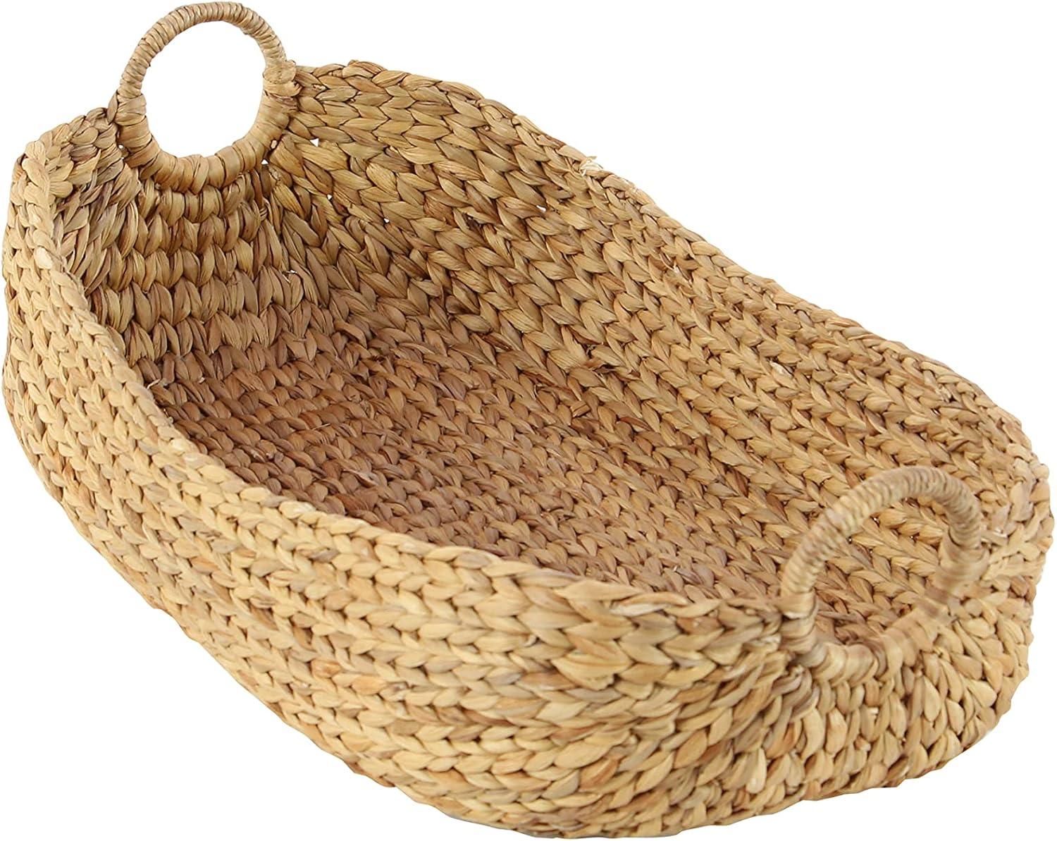 DecMode 23", 21", 19", 16", Brown Seagrass Handmade Storage Basket with Metal Handles, 5-Pieces