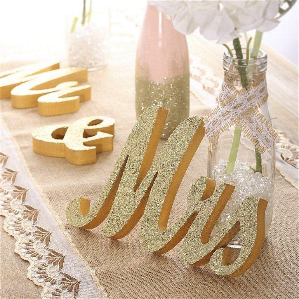 Mr and Mrs Signs Wedding Table Decorations, Wooden Freestanding Letters for Photo Props, Rustic Decoration, Anniversary Shower Gift (Golden)