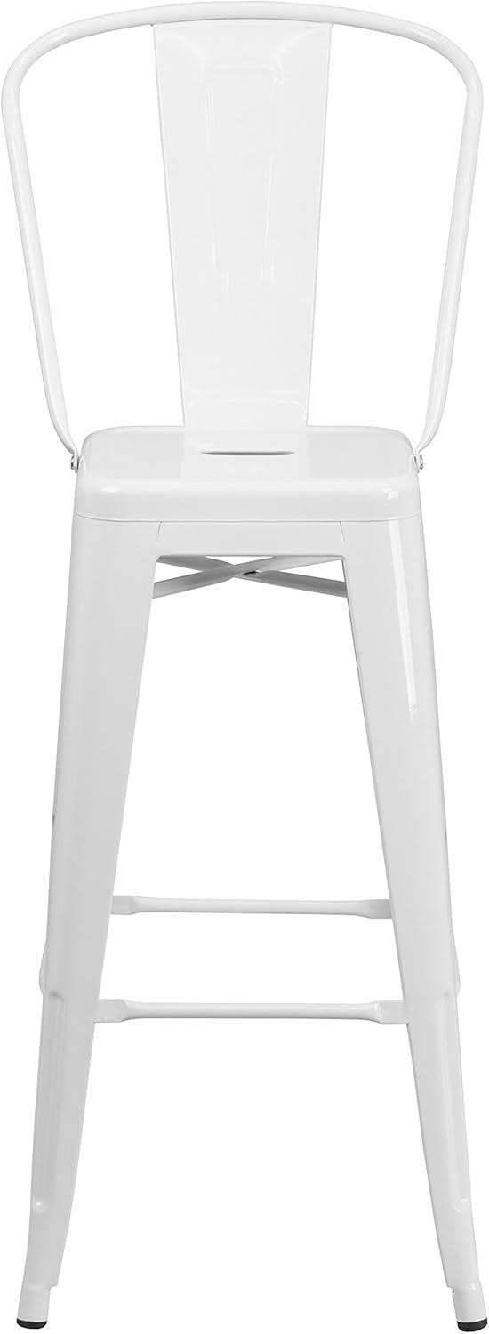 Merrick Lane White 30" High Metal Bar Height Stool with Removable Back for Indoor-Outdoor Use