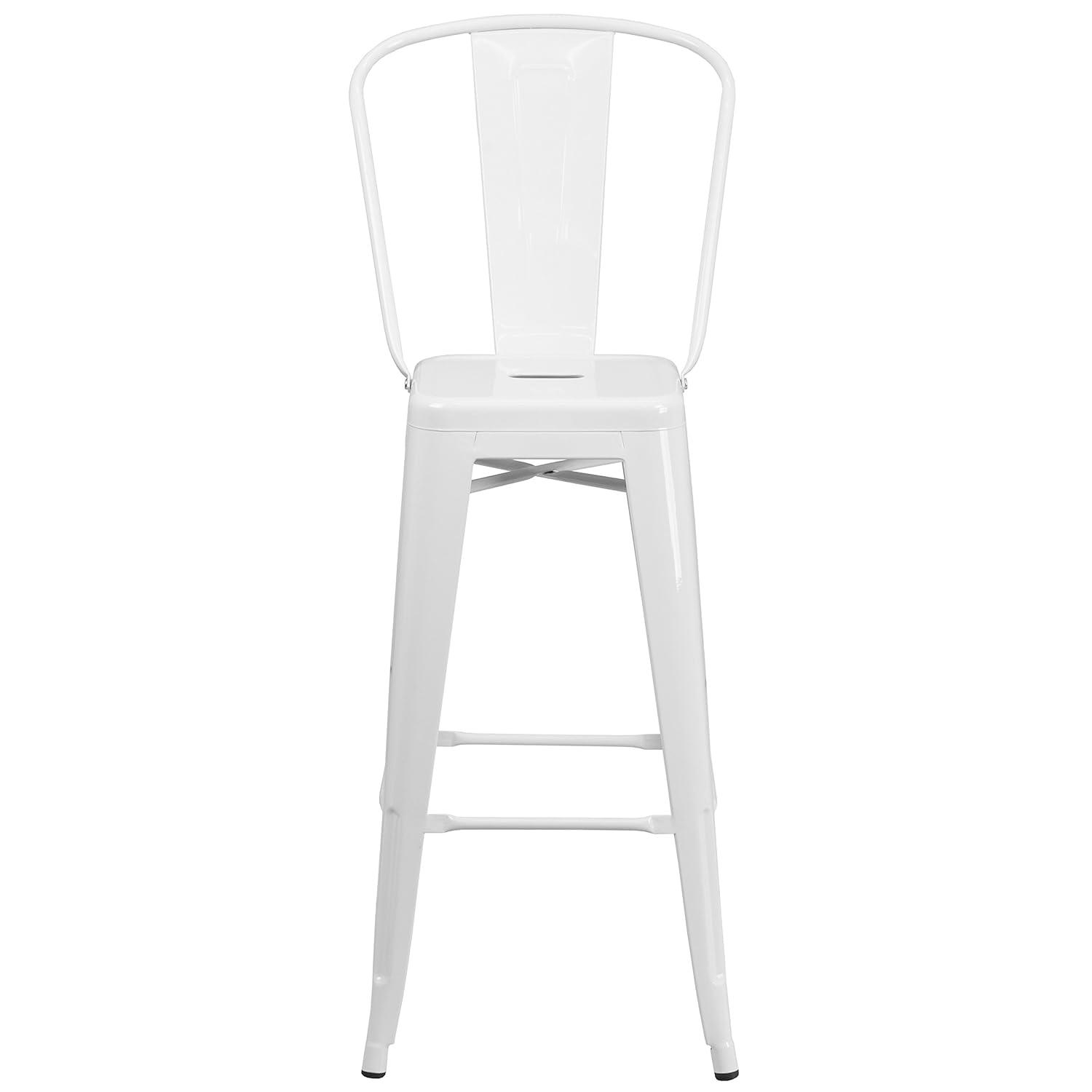 Merrick Lane White 30" High Metal Bar Height Stool with Removable Back for Indoor-Outdoor Use