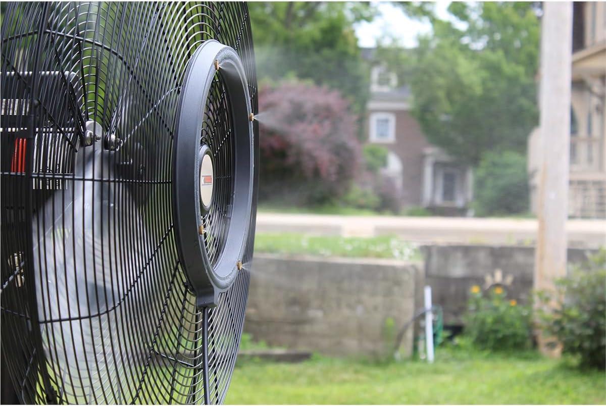 24" Black Waterproof Oscillating Pedestal Fan with Misting Attachment