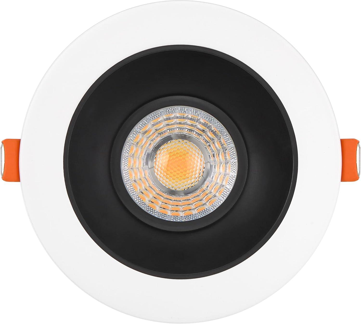 Maxxima 4 in. Slim Round Recessed Anti-Glare LED Downlight, White Trim Black Baffle, Canless IC Rated, 1200 Lumens, 5 CCT 2700K-5000K