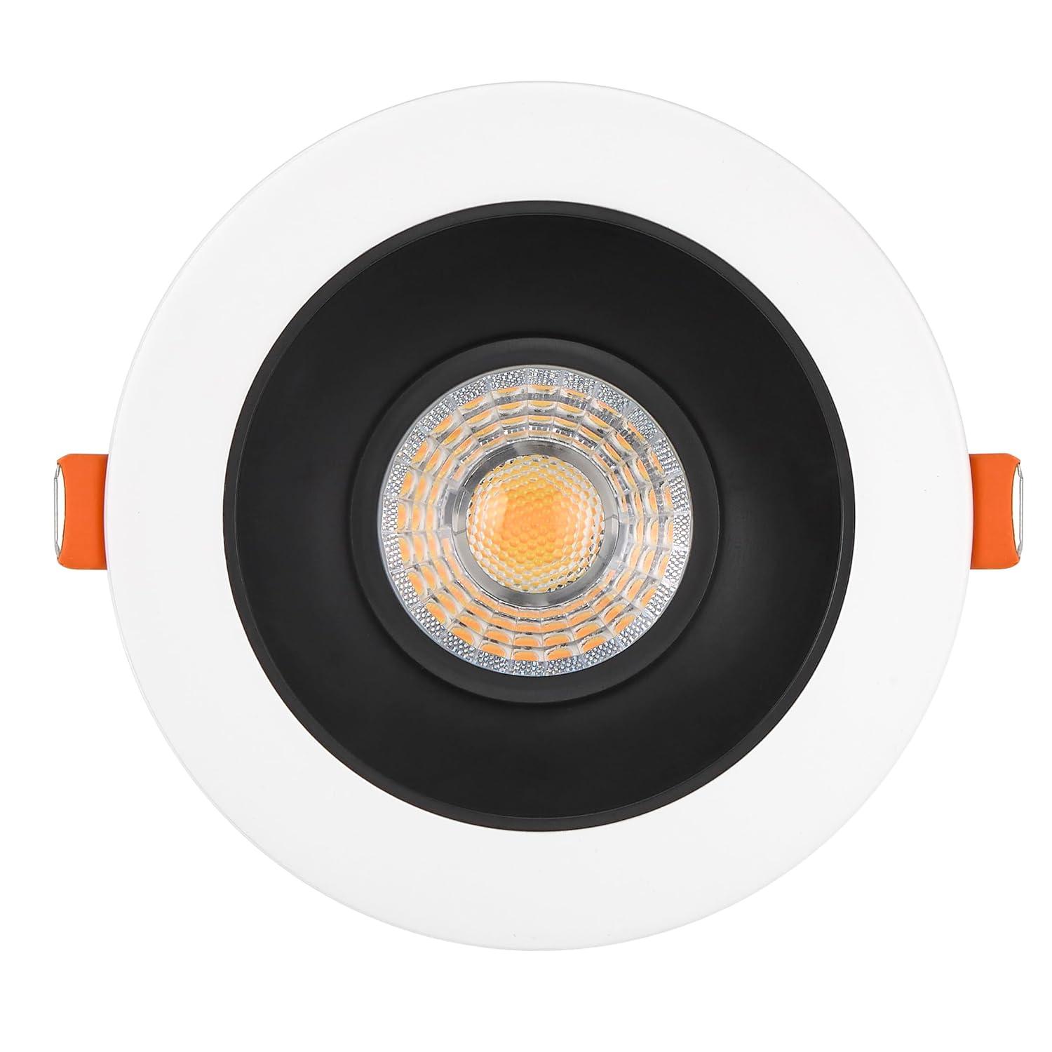 Maxxima 4 in. Slim Round Recessed Anti-Glare LED Downlight, White Trim Black Baffle, Canless IC Rated, 1200 Lumens, 5 CCT 2700K-5000K