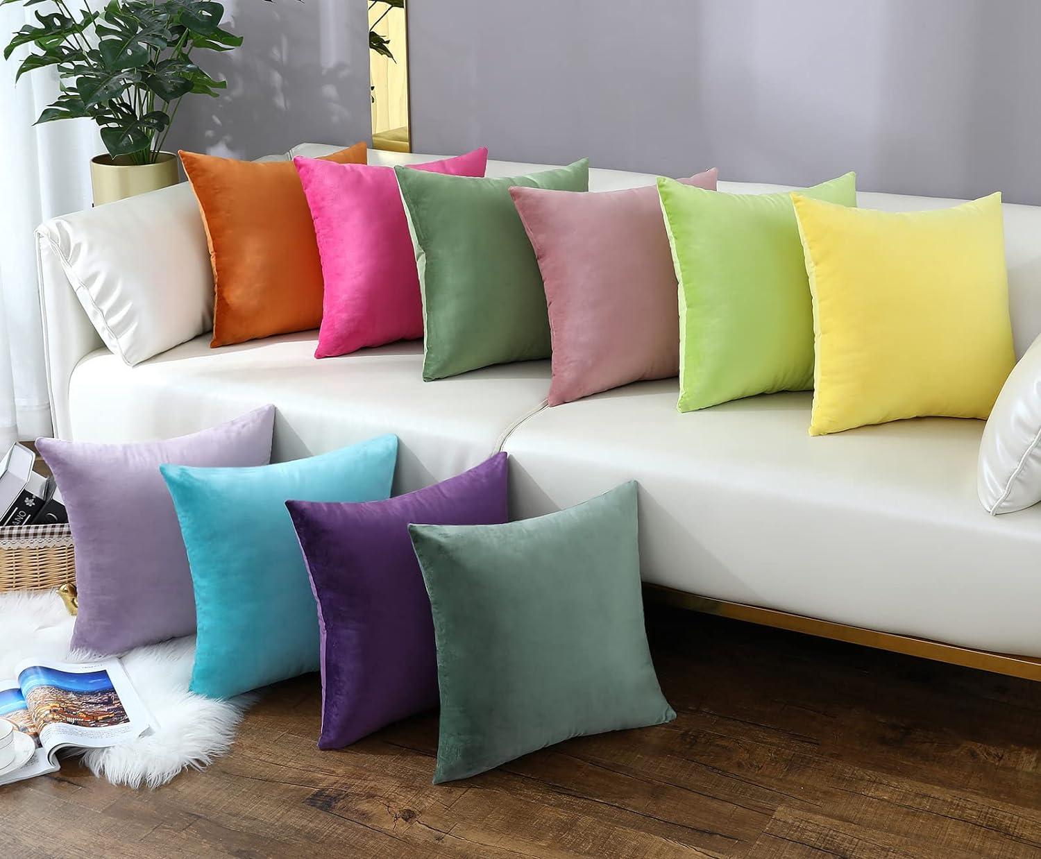 Toptie Set of 2 Velvet Pillow Covers 18" x 18", Throw Cushion Case for Sofa Bedroom (Beige)