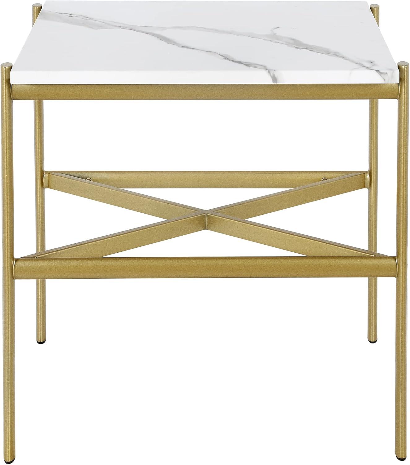 Evelyn&Zoe Braxton 21.25" Wide Rectangular Side Table with Faux Marble Top, Gold