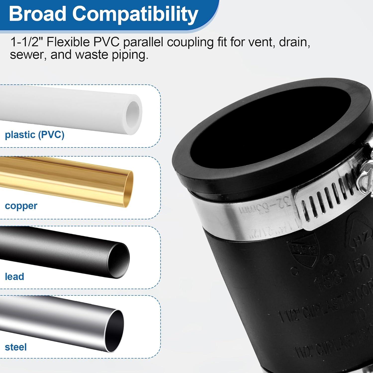 1-1/2 in. PVC Flexible Coupling with Stainless Steel Clamps