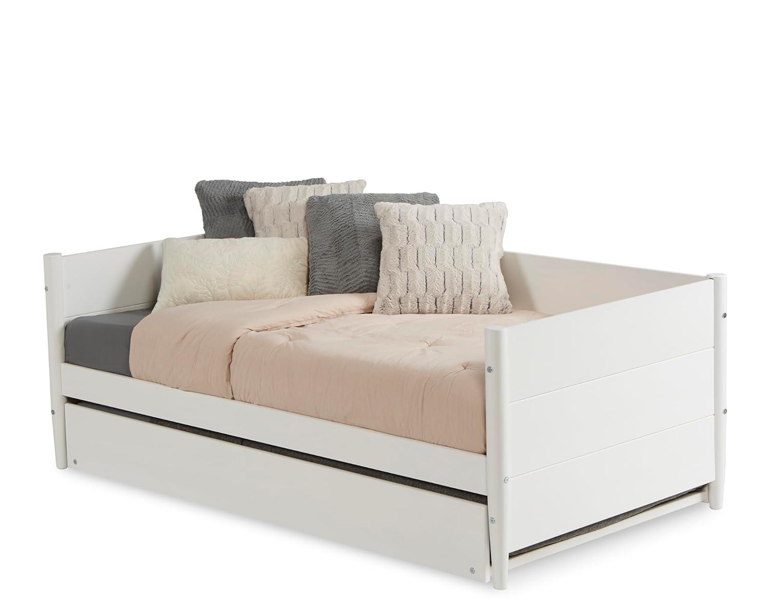 Camaflexi Mid-Century Wood Storage Twin Size Daybed with Trundle White