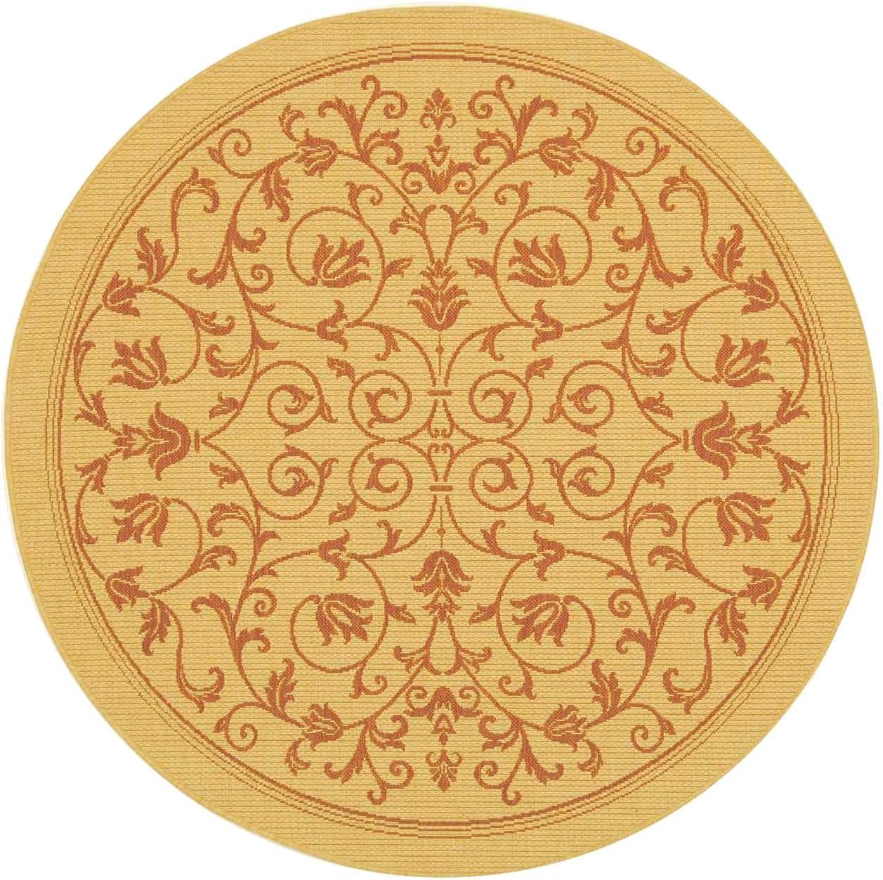 Courtyard CY2098 UV & Stain Resistant Non-Shedding Power Loomed Indoor/Outdoor Area Rug - Natural/Terra - 7'10" Round - Safavieh