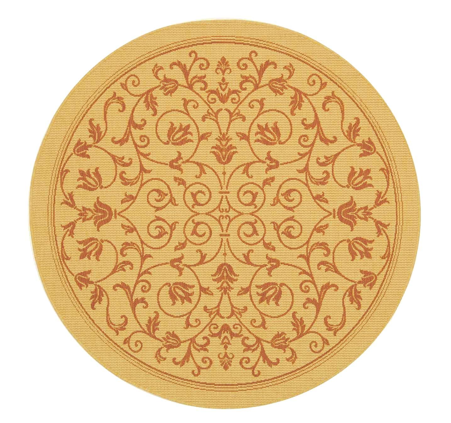 Courtyard CY2098 Power Loomed Indoor and Outdoor Area Rug - Natural/Terra - 7'10" Round - Safavieh
