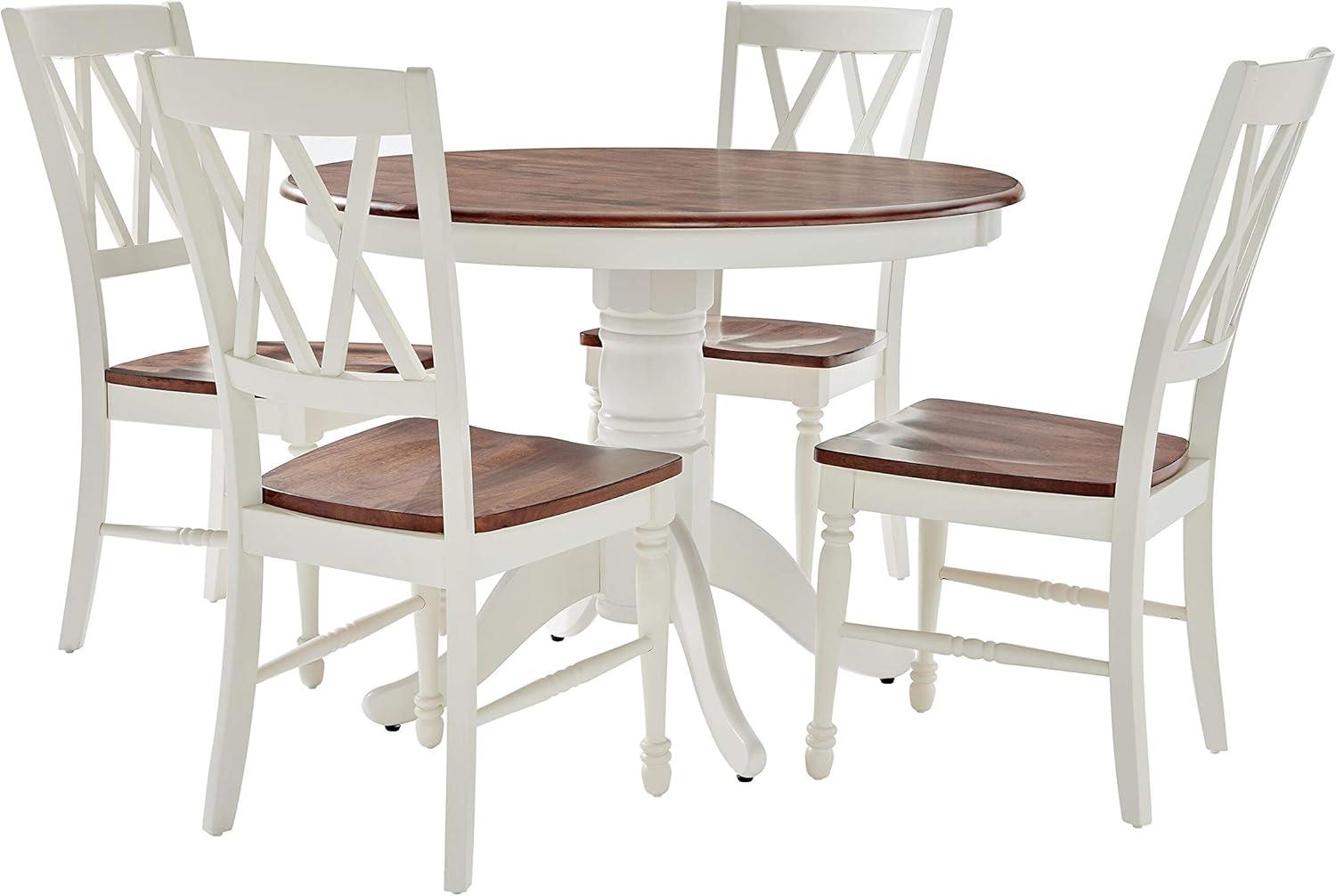 Shelby Distressed White and Brown 5-Piece Round Dining Set