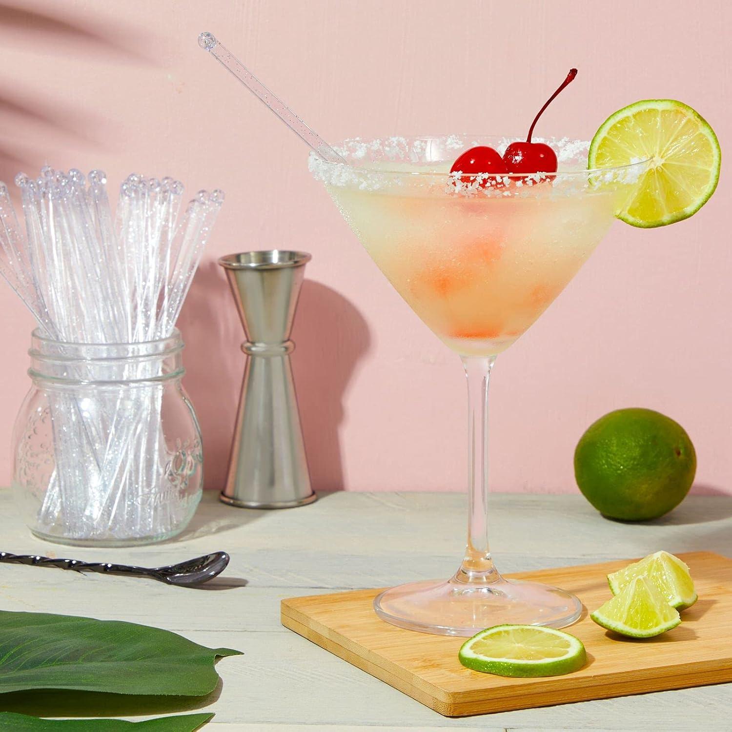 150 Pcs Silver Glitter Plastic Swizzle Sticks for Cocktails Drink Stirrer, 7 inch