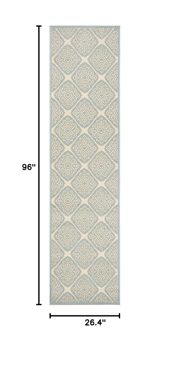 Cream Beige Flat Woven Geometric Synthetic Runner Rug