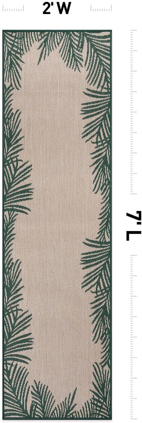 World Rug Gallery Tropical Floral Palm Leaves Textured Flat Weave Indoor/Outdoor Area Rug