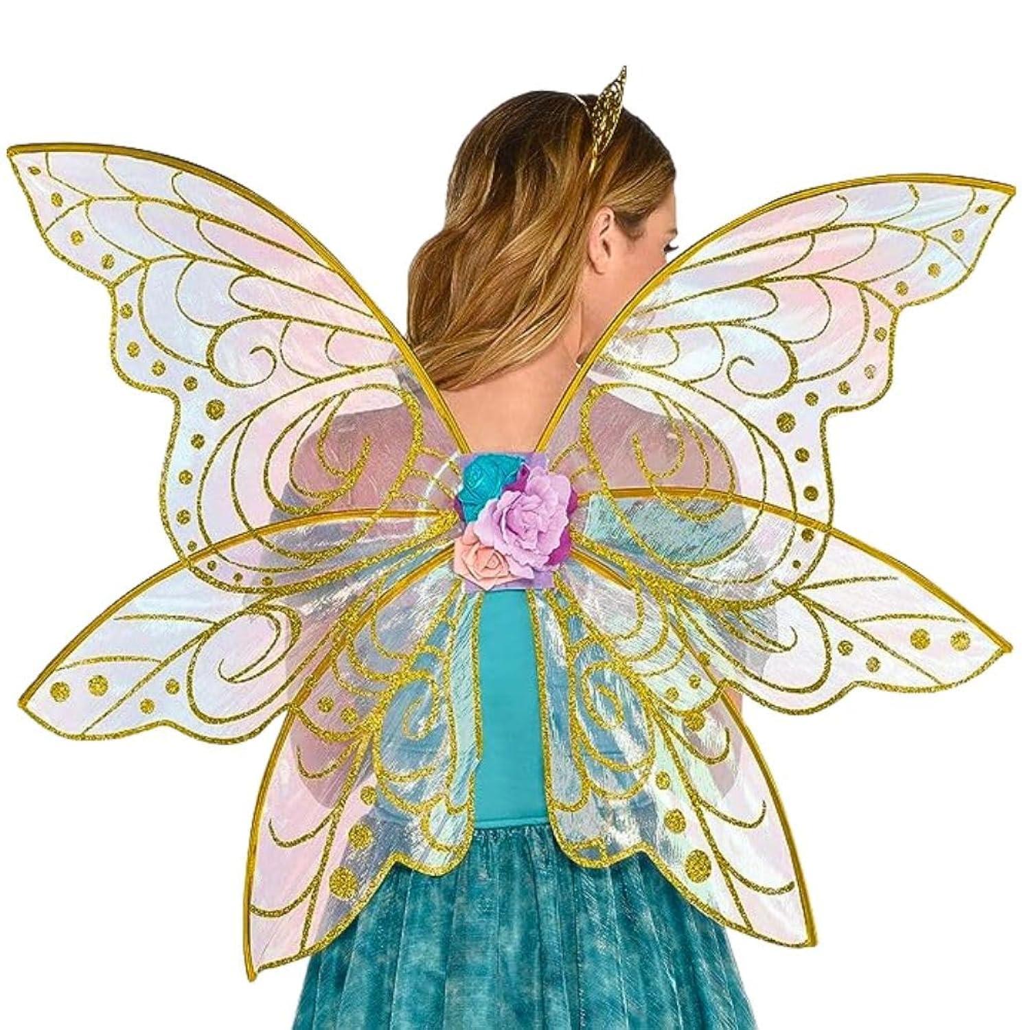 Amscan Glitter Gold Fairy Wings for Adults and Teens, Halloween Costume Accessory