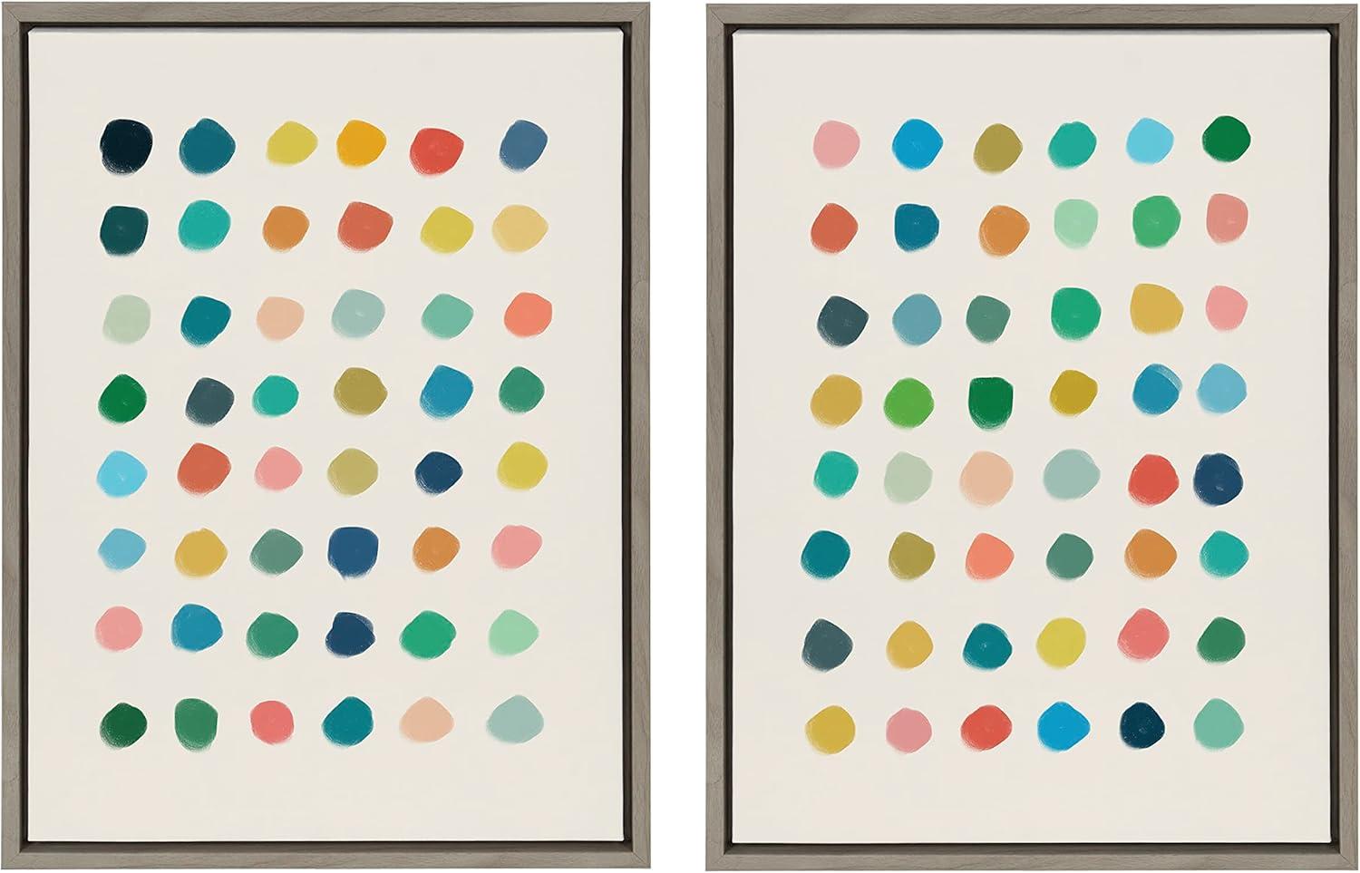 Kate and Laurel Sylvie Meditation 1 and 2 Framed Canvas Wall Art Set by Kelly Knaga, 2 piece 18x24 Gray, Modern Abstract Colorful Polka Dot Art Set for Wall Home Decor