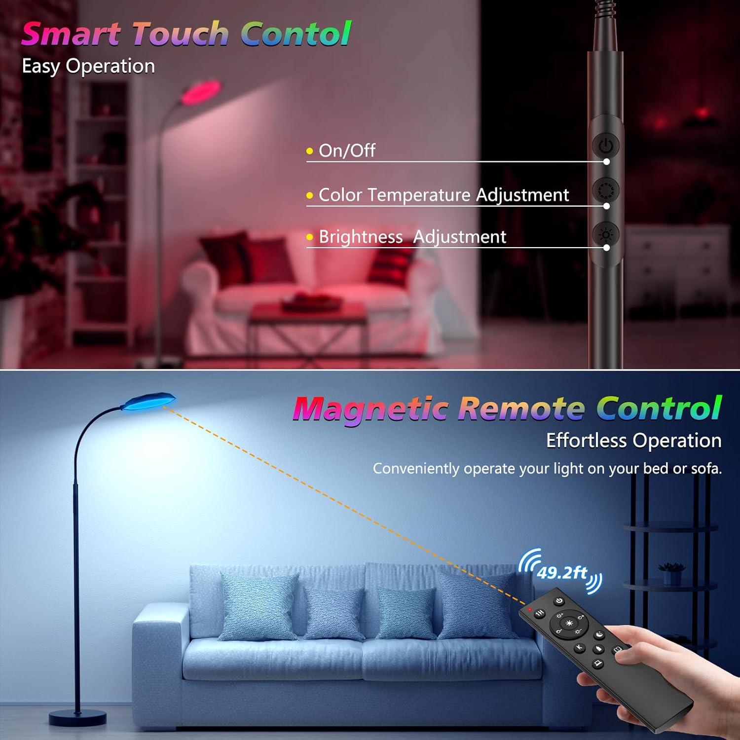 Floor Lamp, 18W Bright LED Floor Lamps for Living Room with Diamond-Surface, Stepless Adjustable Colors & Dimmer Standing Lamp with Timer, Remote & Touch Control, Reading Lights for Bedroom, Office