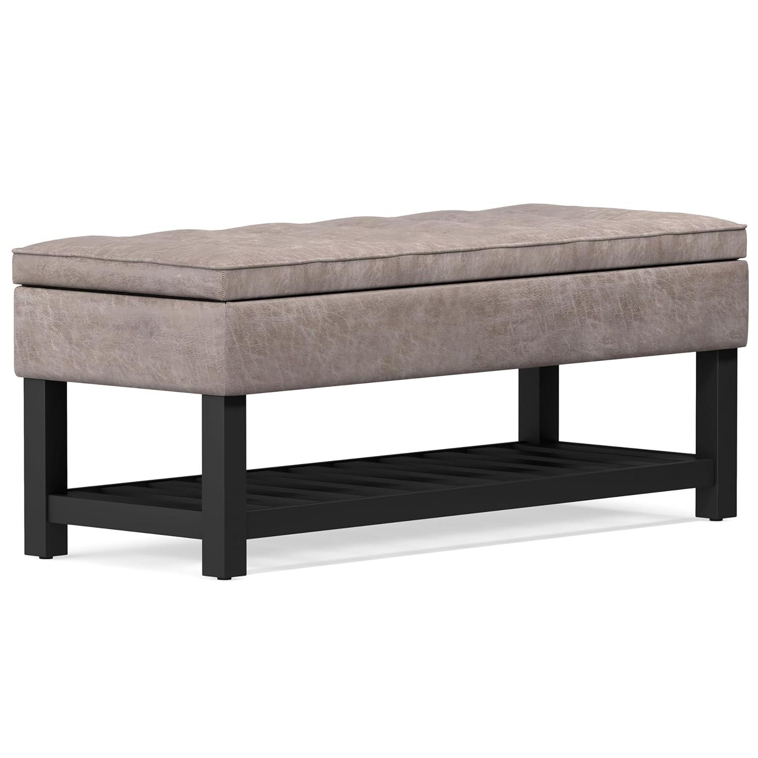 Simpli Home Cosmopolitan 44"W Transitional Tufted Storage Ottoman Bench with Lift Top