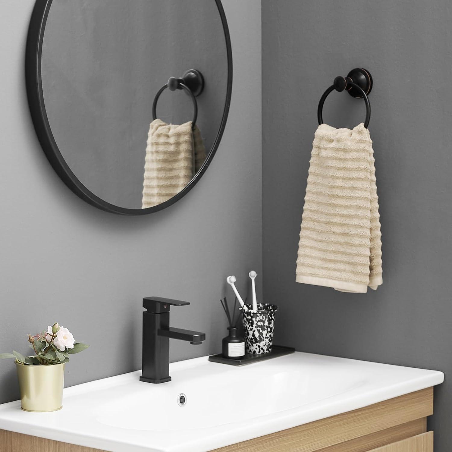 BESy Oil Rubbed Bronze Bathroom Hand Towel Ring Towel Holder, Rustproof Wall Mounted Bathroom Hardware Accessory SUS 304 Stainless Steel Towel Rack