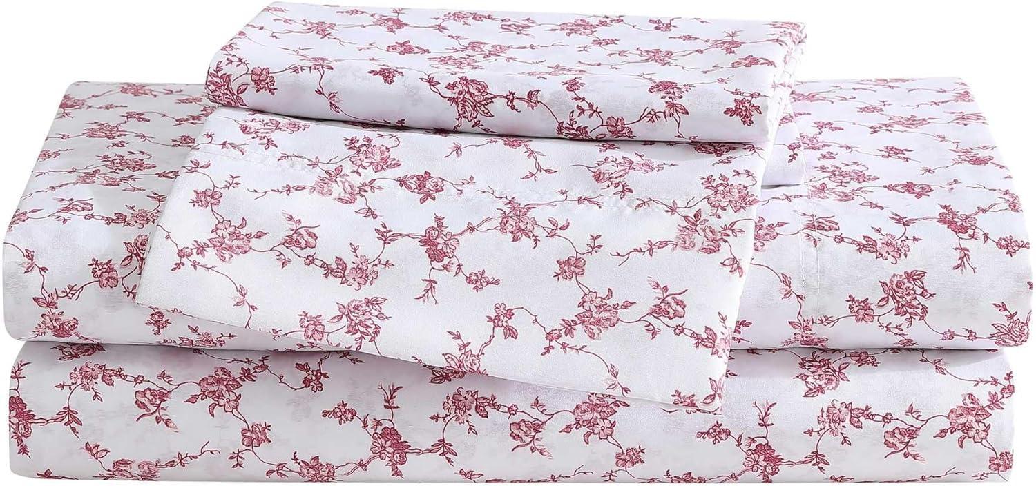 King White and Pink Floral Microfiber Sheet Set