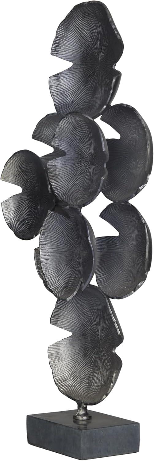 16" x 32" Gray Aluminum Layered Disk Abstract Sculpture with Black Base, by CosmoLiving by Cosmopolitan