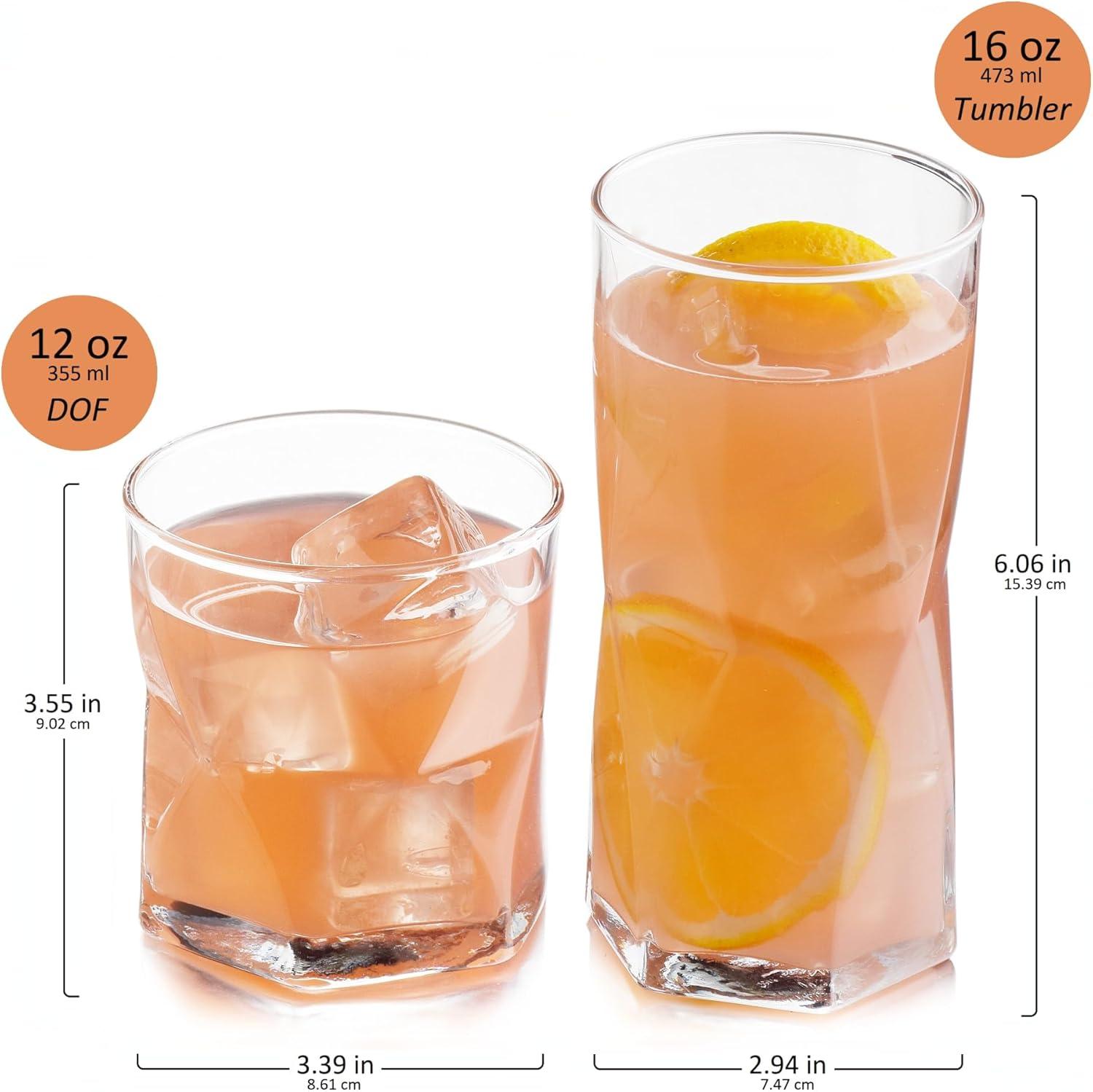 Libbey Rhombus 16-Piece Tumbler and Rocks Glass Set