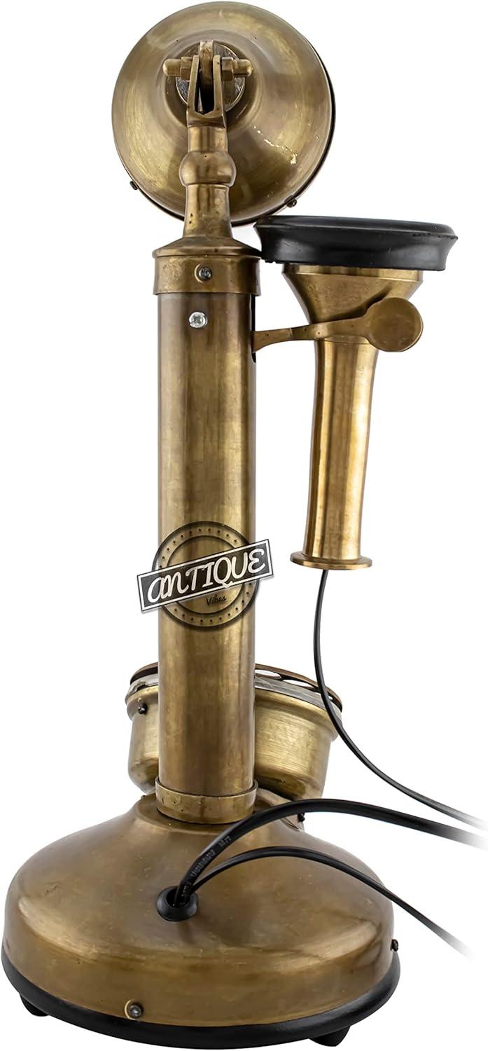 Antique Decor Candlestick Telephone Non-Working Rotary Dial Home Decor Desktop Shelf Decor (Black-Shining)