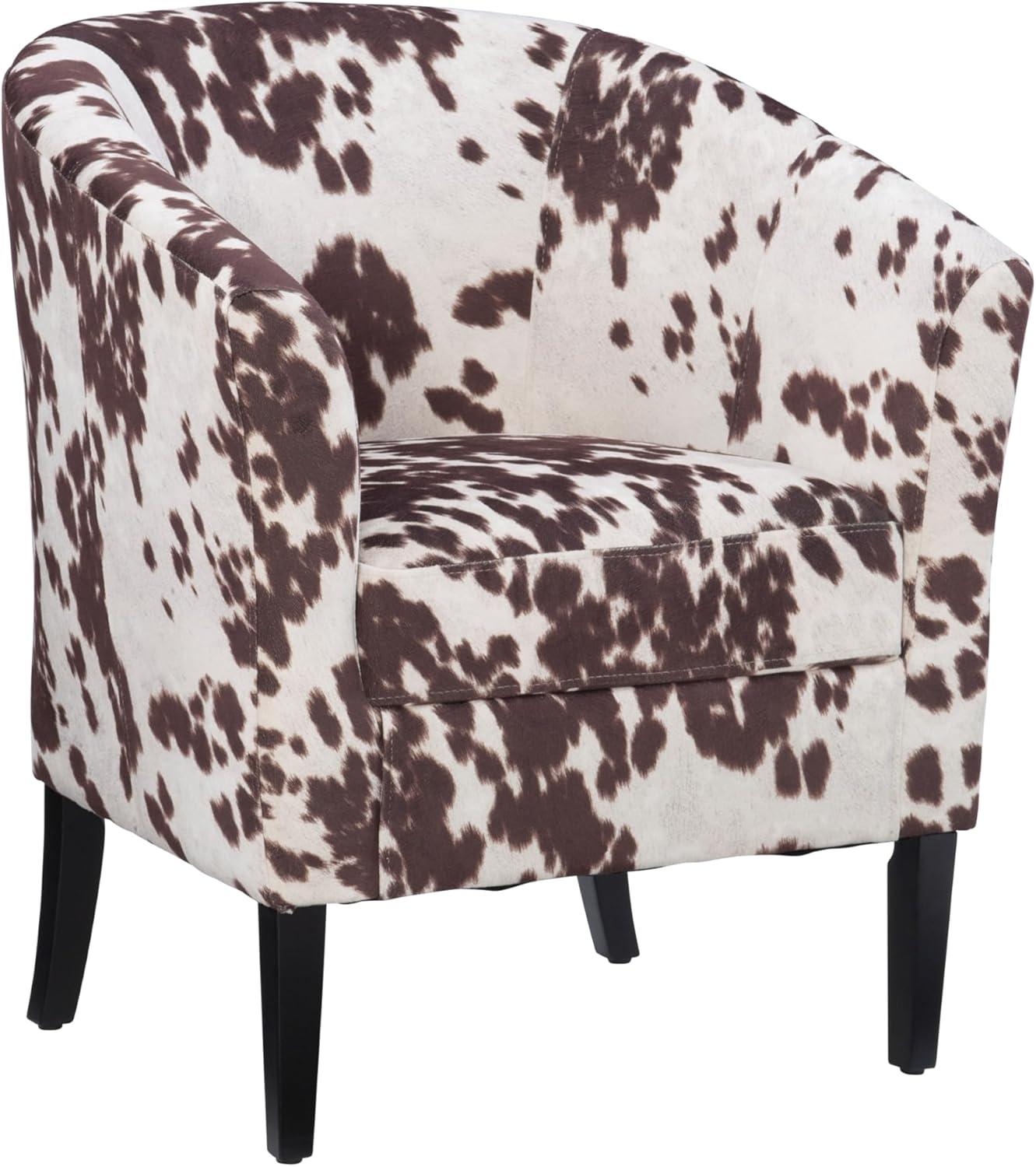 Simon Modern Barrel Club Chair: Udder Madness Pattern, Microfiber - Linon